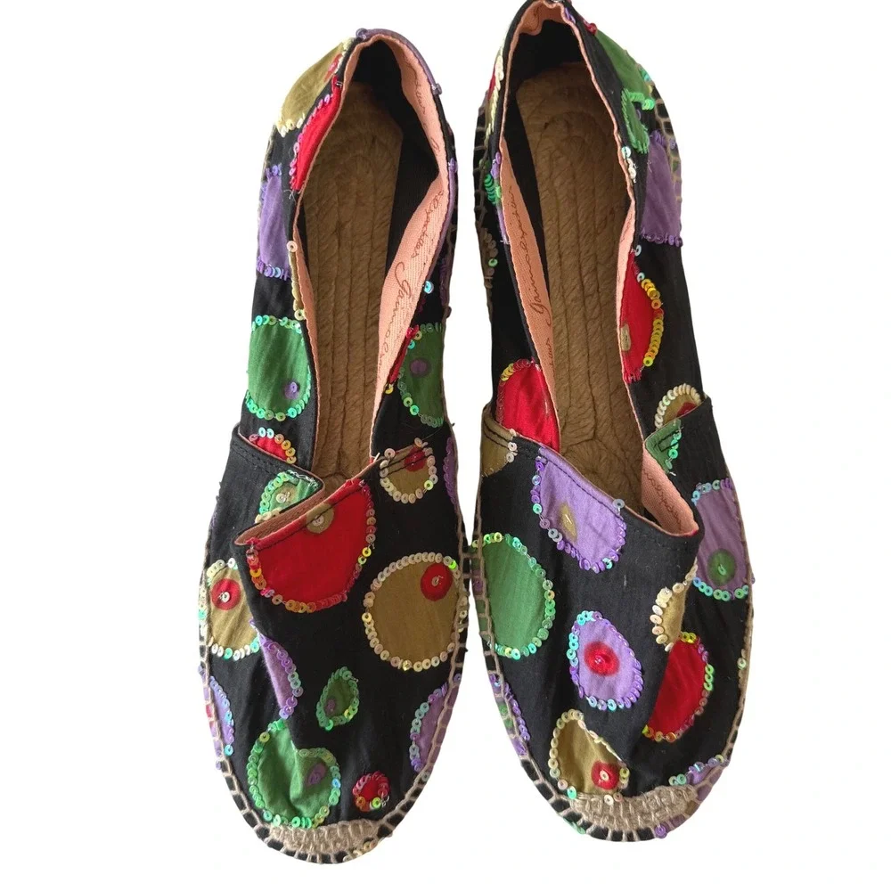 Gaimo Spain Sequin Embroidered Espadrilles Slip On Flat Shoes NWOT Size 40 US 9
